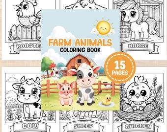 Farm Animals Coloring Book, Cute Farm Animals Coloring Pages, Coloring Pages Kids, Educational Coloring, Farm Activity Sheet, Farm Coloring