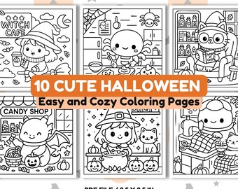Cute Halloween Coloring Pages, Kawaii Halloween Coloring, Halloween Coloring Pages, Witch Coloring Pages, Easy Halloween Coloring