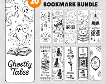 Fall & Halloween Bookmarks Bundle: 20 Printable Designs (SVG, PNG, PDF)
