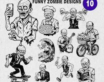 Funny Zombie SVG Bundle: 10 Halloween Designs (Digital Download)