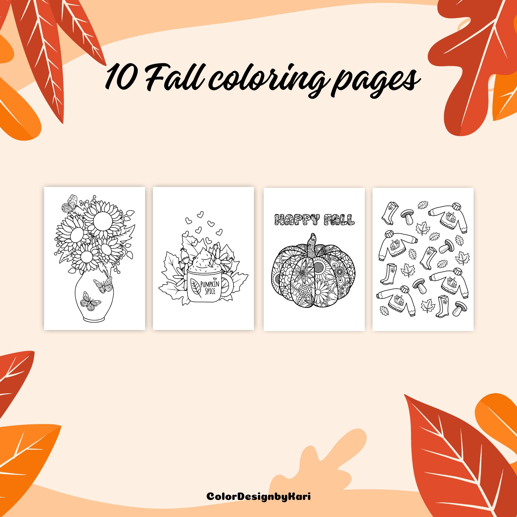 10 Fall Coloring Pages, Fall Coloring, Printable Coloring Pages, Adult ...