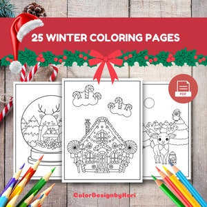 Winter Coloring Pages, Christmas Tree Coloring Page, Christmas Coloring Pages for Kids and Adults, Christmas activities, Cozy Coloring