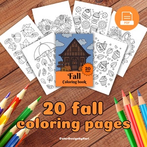 20 Fall Coloring Pages, Fall Coloring, Printable Coloring Pages, Cozy Autumn Coloring Pages, Adult Coloring Pages, Kids Coloring Pages