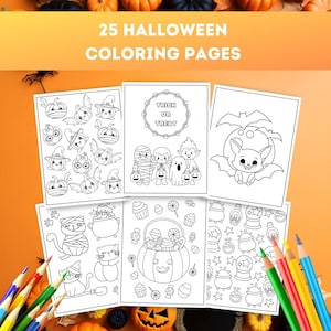 25 Halloween Coloring Pages for Kids, Printable Halloween Coloring Sheets, Fall Coloring Pages, Halloween Activity, Halloween Party Games