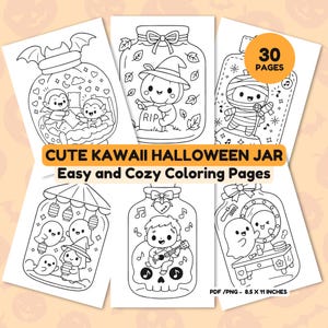 Kawaii Halloween Jar Coloring Pages | Kawaii Halloween Coloring | Spooky Cute Coloring | Procreate Coloring Pages | Halloween Coloring Pages