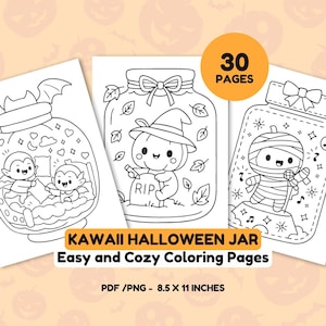 Kawaii Halloween Jar Coloring Pages | Spooky Cute Printable Art | Procreate Coloring Sheets |Halloween Jar Printables for Procreate or Paper