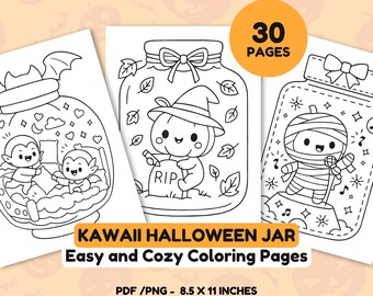 Kawaii Halloween Jar Coloring Pages | Spooky Cute Printable Art | Procreate Coloring Sheets |Halloween Jar Printables for Procreate or Paper