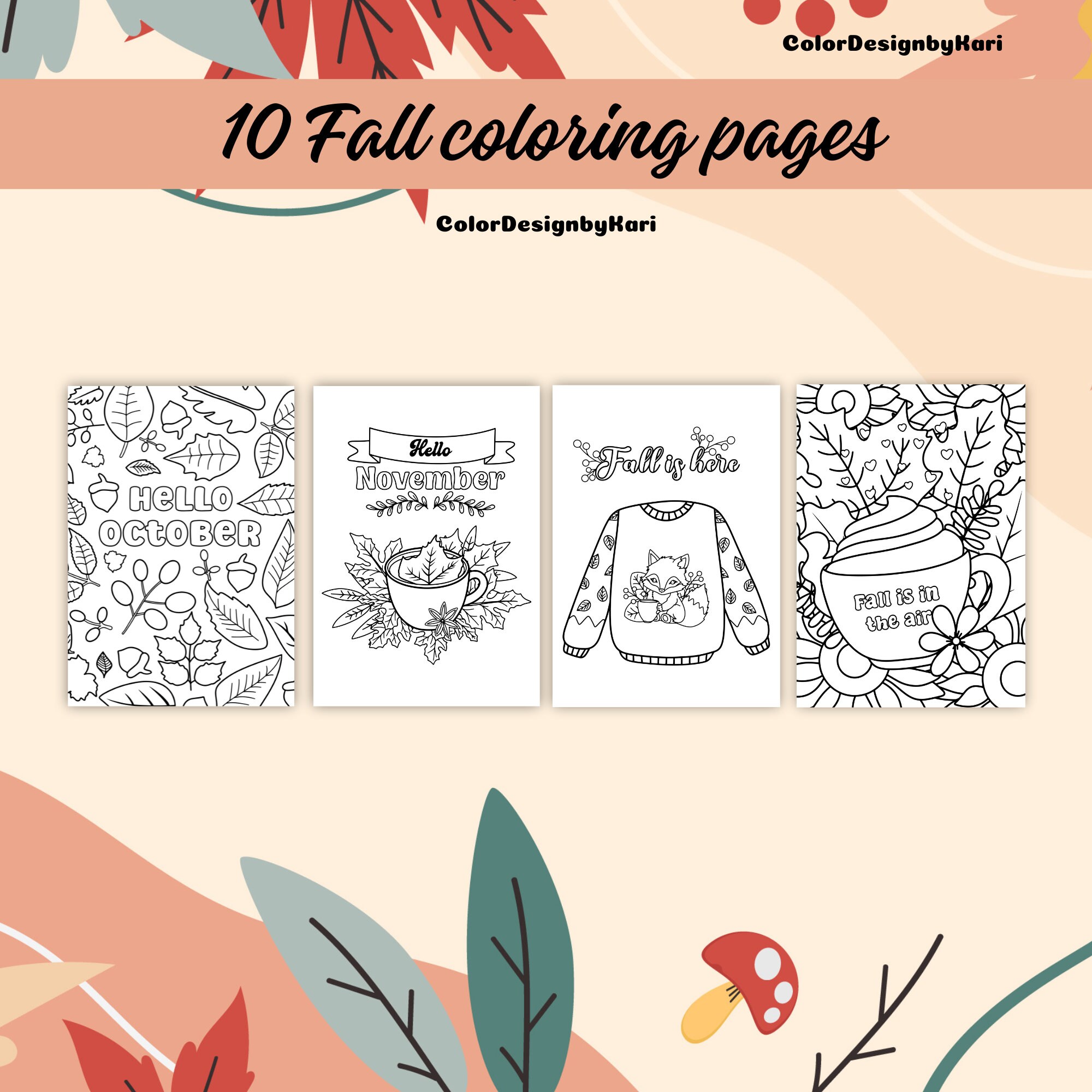 10 Fall Coloring Pages, Fall Coloring, Printable Coloring Pages, Cozy ...