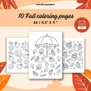 10 Fall Coloring Pages, Fall Coloring, Printable Coloring Pages, Adult Coloring Pages, Kids Coloring Pages, Cozy Autumn Coloring Pages