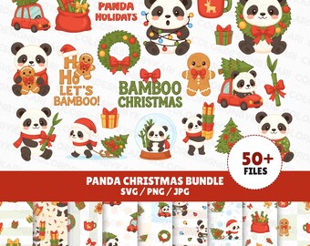 Panda Christmas Clipart | Holiday Designs SVG, PNG, JPG (Digital)