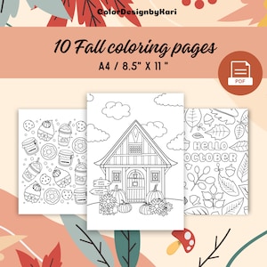 10 Fall Coloring Pages, Fall Coloring, Printable Coloring Pages, Cozy Autumn Coloring Pages, Adult Coloring Pages, Kids Coloring Pages