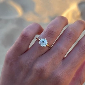 1.67 CT 6 Prongs Moissanite Solitaire Engagement Ring in 14K Gold, Classic Round Cut Solitaire Ring, Promise Ring, Dainty Minimalist Ring