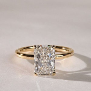 Elongated 3 CT Radiant Cut Moissanite Solitaire Ring, Hidden Halo Engagement Ring, Unique Wedding Ring, Dainty Proposal Gifts/Ring For Her