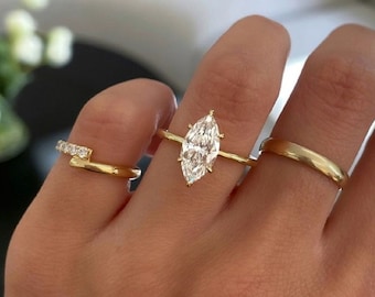 Forever One 2.5 CT Marquise Moissanite Engagement Ring Dainty Marquise Solitaire Ring Hidden Halo Wedding Ring Unique Anniversary Gifts/Ring
