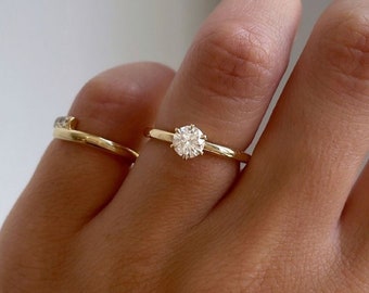 Forever One 0.66 CT Moissanite Engagement Ring, Round Cut Solitaire Wedding Ring, Unique Proposal Ring, Minimalist Anniversary Ring/Gifts