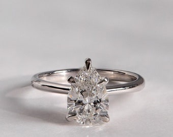 2 CT Pear Cut Moissanite Engagement Ring Tear Drop Shaped Bridal Ring Unique Solitaire Wedding Ring Solid 14k White Gold Anniversary Gifts