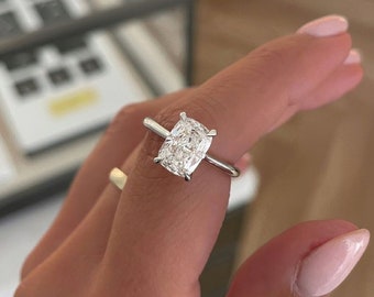 Elongated 3 CT Cushion Cut Moissanite Engagement Ring Hidden Halo Wedding Ring Cathedral Set Solitaire Wedding Ring Anniversary Gifts/Ring