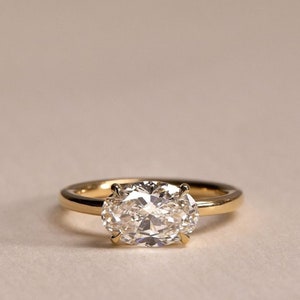 Elongated 1.86 CT Oval Cut Moissanite East West Set Solitaire Ring/Forever One Oval Engagement Ring/Delicate Wedding Ring/Anniversary Gifts