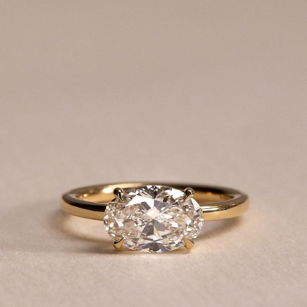 Elongated 1.86 CT Oval Cut Moissanite East West Set Solitaire Ring/Forever One Oval Engagement Ring/Delicate Wedding Ring/Anniversary Gifts