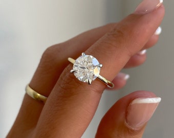 2.62 CT Round Cut Colorless Moissanite Ring, Solitaire Round Cut Engagement Ring, 14K Gold Two Tone Wedding Ring, Anniversary Gifts/Ring