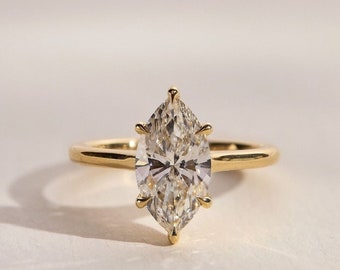 2 CT/6 Prongs Marquise Cut Moissanite Engagement Ring, Dainty Marquise Solitaire Ring, Minimalist Wedding Ring, Unique Proposal Gifts/Ring