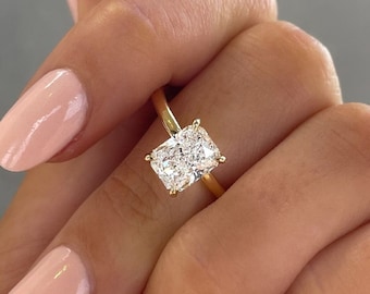 Forever One 2.5 CT Radiant Cut Moissanite Engagement Ring, Hidden Halo Wedding Ring, Solitaire Promise Ring, Delicate Anniversary Gifts/Ring