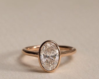 Elongated 2.15 CT Oval Moissanite Bezel Set Ring | Oval Solitaire Engagement Ring | Dainty Wedding Ring | Minimalist Anniversary Gifts/Ring
