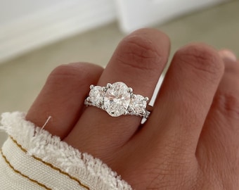 2.05 CT Oval Cut Moissanite Engagement Ring Set, Three Stone Wedding ...