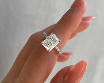3.05 CT Radiant Cut Moissanite Engagement Ring, Solitaire Promise Ring, Hidden Halo Wedding Ring, Half Eternity Ring, Anniversary Gifts/Ring