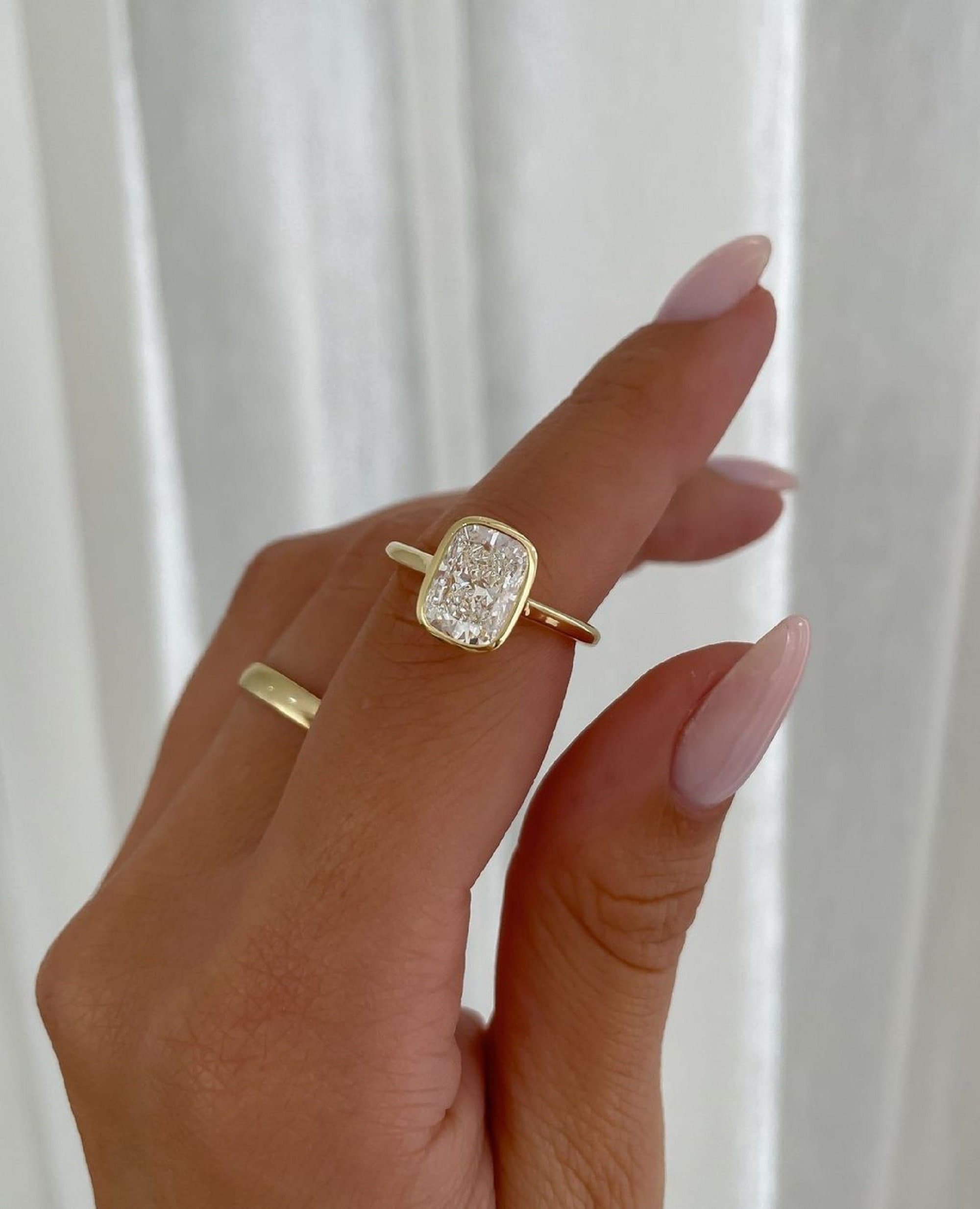 Bezel Set Cushion Cut Diamond Ring Cadre Antique Cut Cushion Bezel