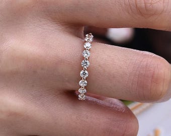 2 MM Single Prong Wedding Band/ Floating Bubble Prong Stackable Band/ Moissanite Diamond Wedding Band/ Unique Matching Band/Gift for Her