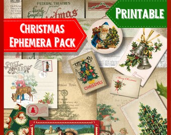 Christmas ephemera printable, Christmas ephemera pack, Christmas ephemera digital, Christmas scrapbook kits, Christmas Junk Journal, holiday