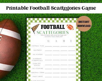 Football Scattergories Party Game, Printable Football Game, Football Activities for Adults and Kids, Football Party Printable Games