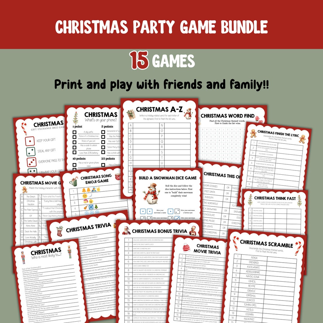 Printable Christmas Games Bundle – Fun Holiday Party Games for Kids ...