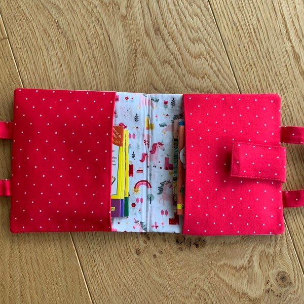 Kinder Pixibuch Tasche kleine Büchertasche handgenäht Stofftasche Pixibücher Aufbewahrung Lesen für unterwegs Einhorn rosa rot