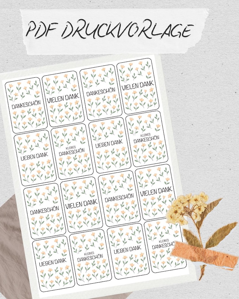 Danke Druckvorlage PDF A4 Druckvorlage Download Datei Dankeskarten