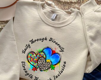 Neurodiversiteit sweatshirt, omarm neurodiversiteit, autisme bewustzijn sweatshirt, bewustzijn ronde hals, autisme moeder shir