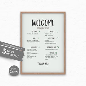 Cartel de bienvenida para anfitriones Airbnb, Cartel de bienvenida, Reglas de la casa Airbnb, Plantilla Airbnb, Cartel Contraseña Wifi, Vrbo