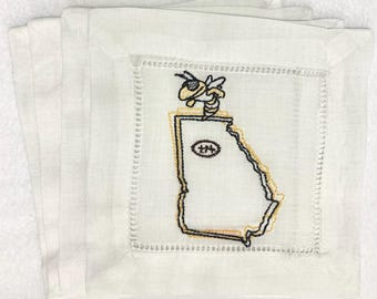 Embroidered Georgia Tech Football/Basketball Cocktail Napkins- Set of 4
