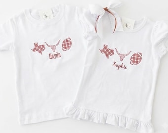 Embroidered Texas Football Gingham Shirt/Bodysuit