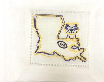 Embroidered LSU Football/Basketball Cocktail Napkins- Set of 4