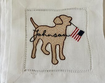 Embroidered Personalized Fourth of July Dog Cocktail Napkins- Set of 4