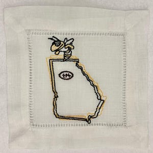 Embroidered Georgia Tech Football/Basketball Cocktail Napkins- Set of 4