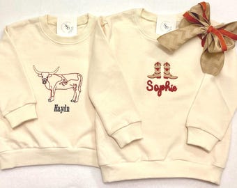 Embroidered Longhorn Baby & Kids Crewneck