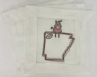 Embroidered Arkansas Football/Basketball Cocktail Napkins- Set of 4