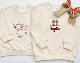 Embroidered Longhorn Baby & Kids Crewneck
