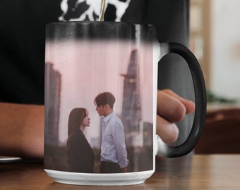 Tasse magique de conception personnalisée avec dicton, tasse activée par la chaleur, cadeau personnalisé pour couple pour anniversaire tasse à changement de couleur personnalisée