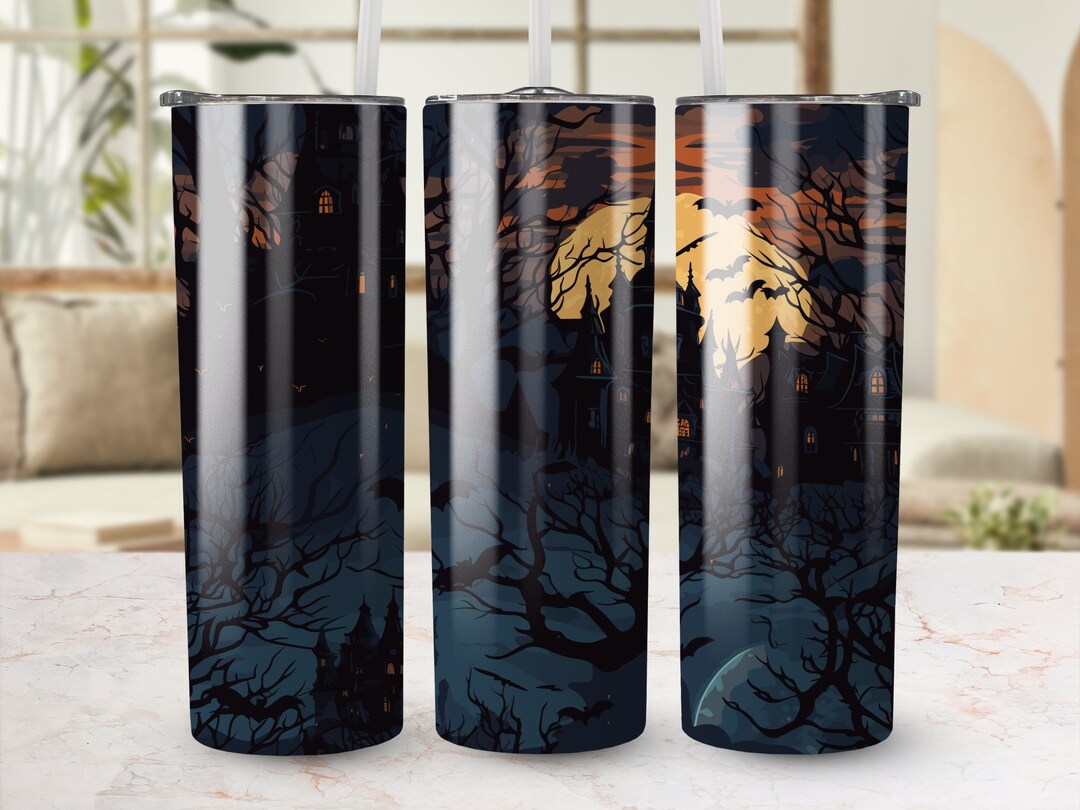 Halloween Tumbler Wraphaunted House Halloween Tumbler Etsy