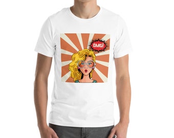 Pop Art Surprise Tee - Comic Style 'OMG' Expression Shirt - Vintage Cartoon Fashion - Unisex Graphic Top