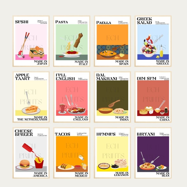 Food Prints - Küchen Drucke - Essen aus aller Welt - Esszimmer Drucke - Digitale Downloads - Personalisierte Drucke - Digitaldrucke